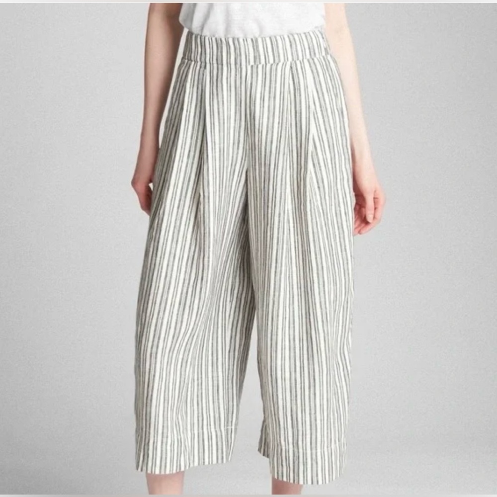 GAP Linen Blend Wide Leg Stripe Cropped Pants Sz 4 - Picture 1 of 8
